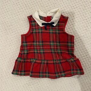 Janie and Jack Red Plaid Top with White Collar blue velvet bow